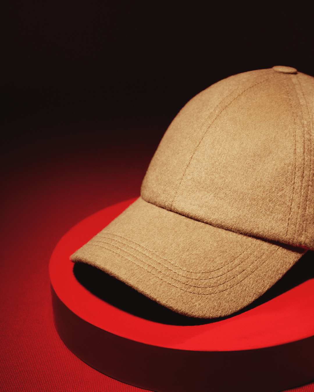 Side and close view of brown camel hair cap from Varsity Headwear