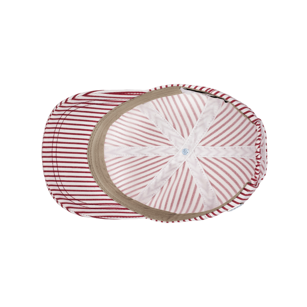 Inside view of a Varsity Headwear cotton red striped kids baseball cap