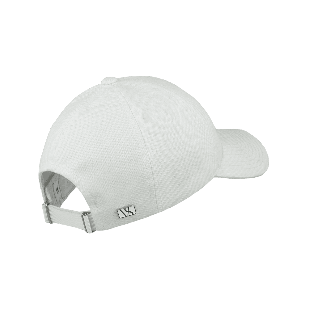 Back view of a Varsity Headwear legacy structured baseball cap in Italian Linen, shown in color shell white
