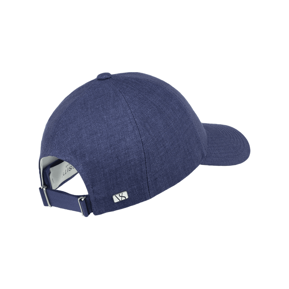 Back view of a Varsity Headwear legacy structured baseball cap in Italian Linen, shown in color oxford blue