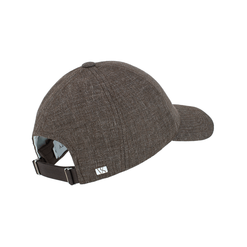 Back view of a Varsity Headwear legacy structured baseball cap in Italian Linen, shown in color cedar brown