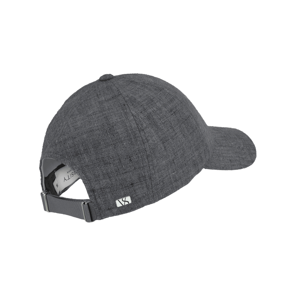 Back view of a Varsity Headwear legacy structured baseball cap in Italian Linen, shown in color pebble grey