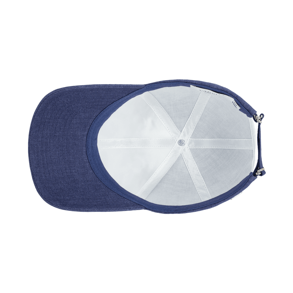 Inside view of a Varsity Headwear legacy structured oxford blue baseball cap in Italian Linen