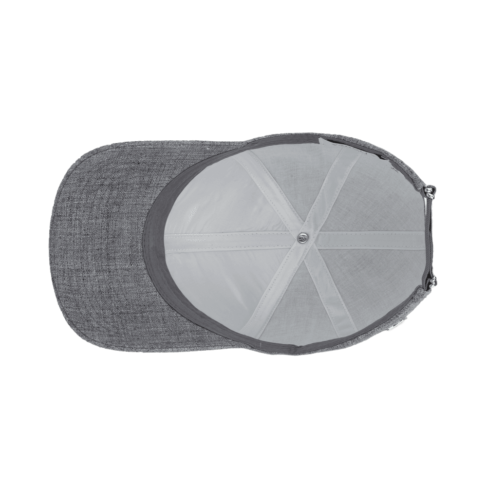 Inside view of a Varsity Headwear legacy structured pebble grey baseball cap in Italian Linen