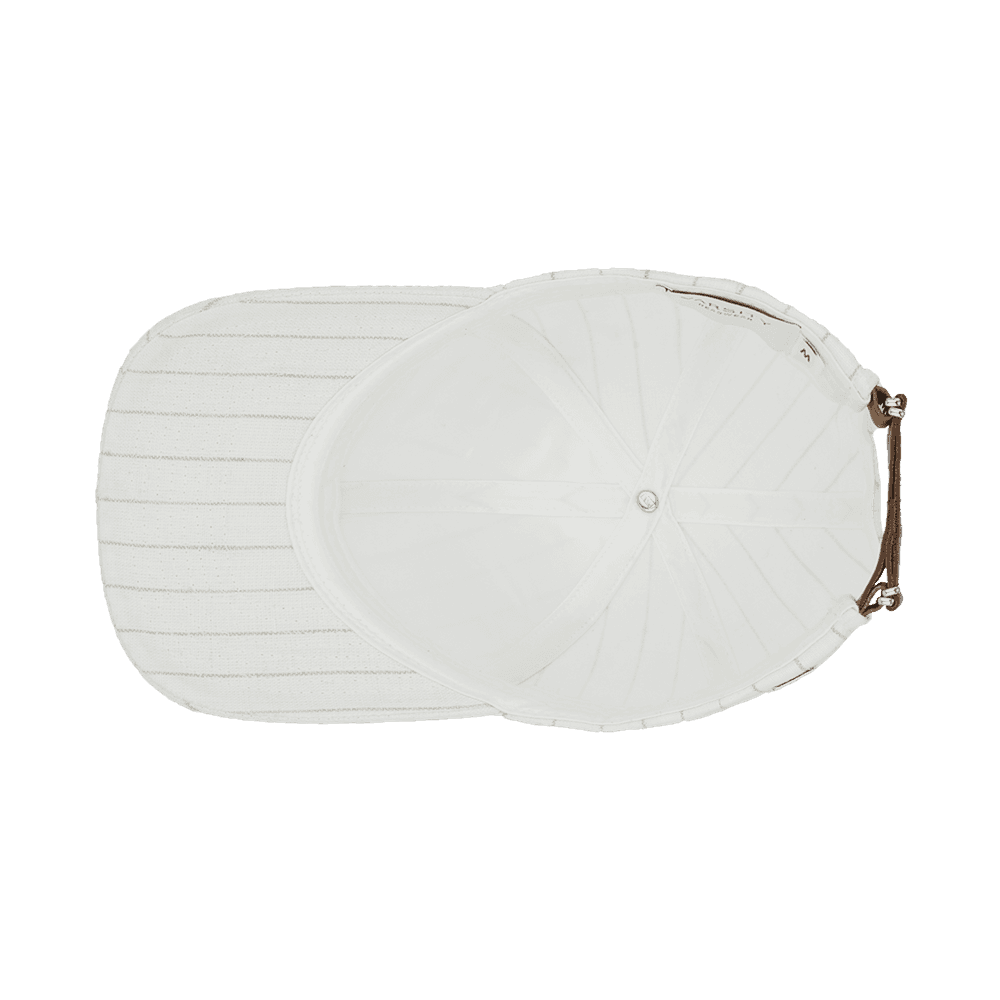 Inside view of a Varsity Headwear legacy structured off-white striped baseball cap in Italian Linen