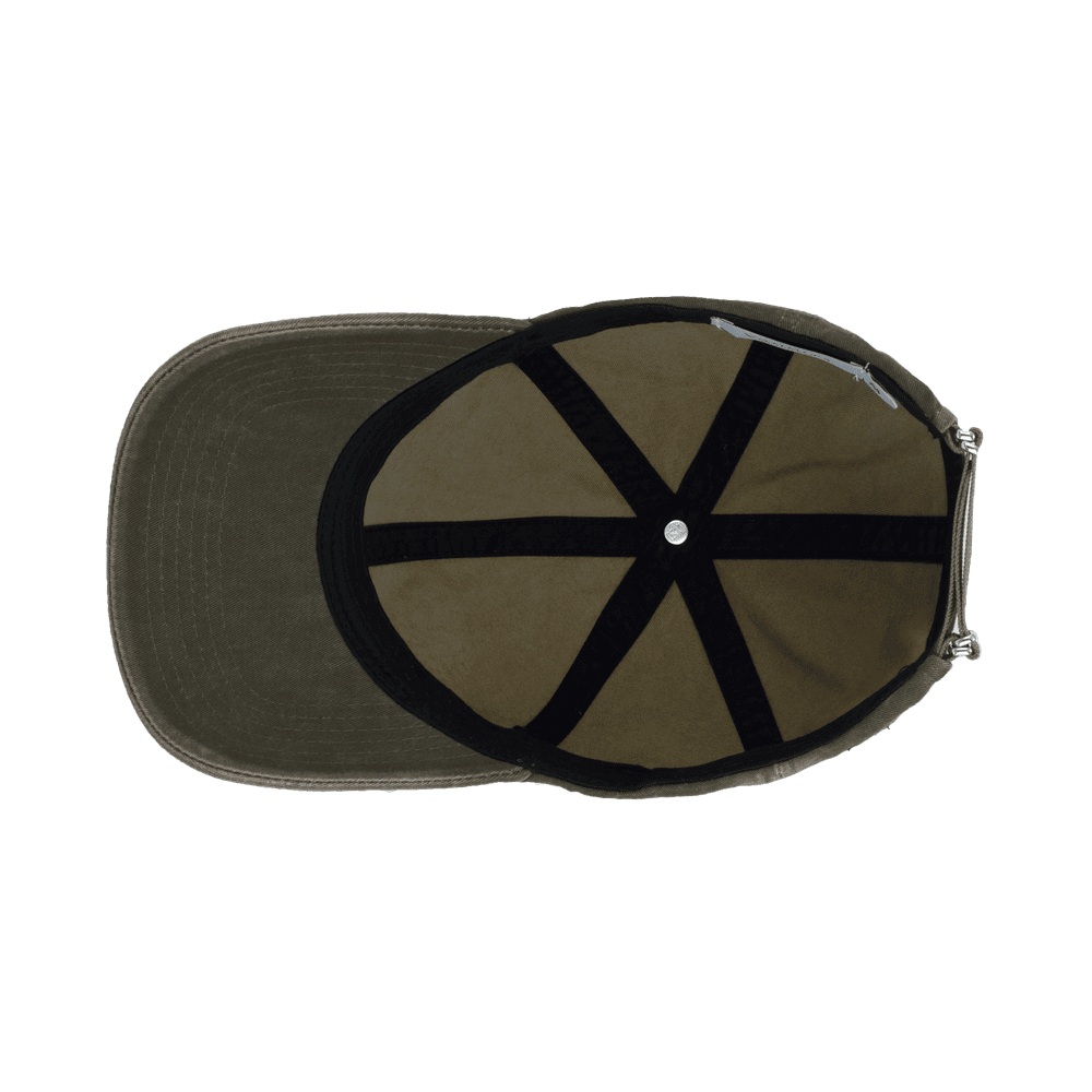 Inside view of a washed cotton Varsity Headwear legacy soft beige baseball cap