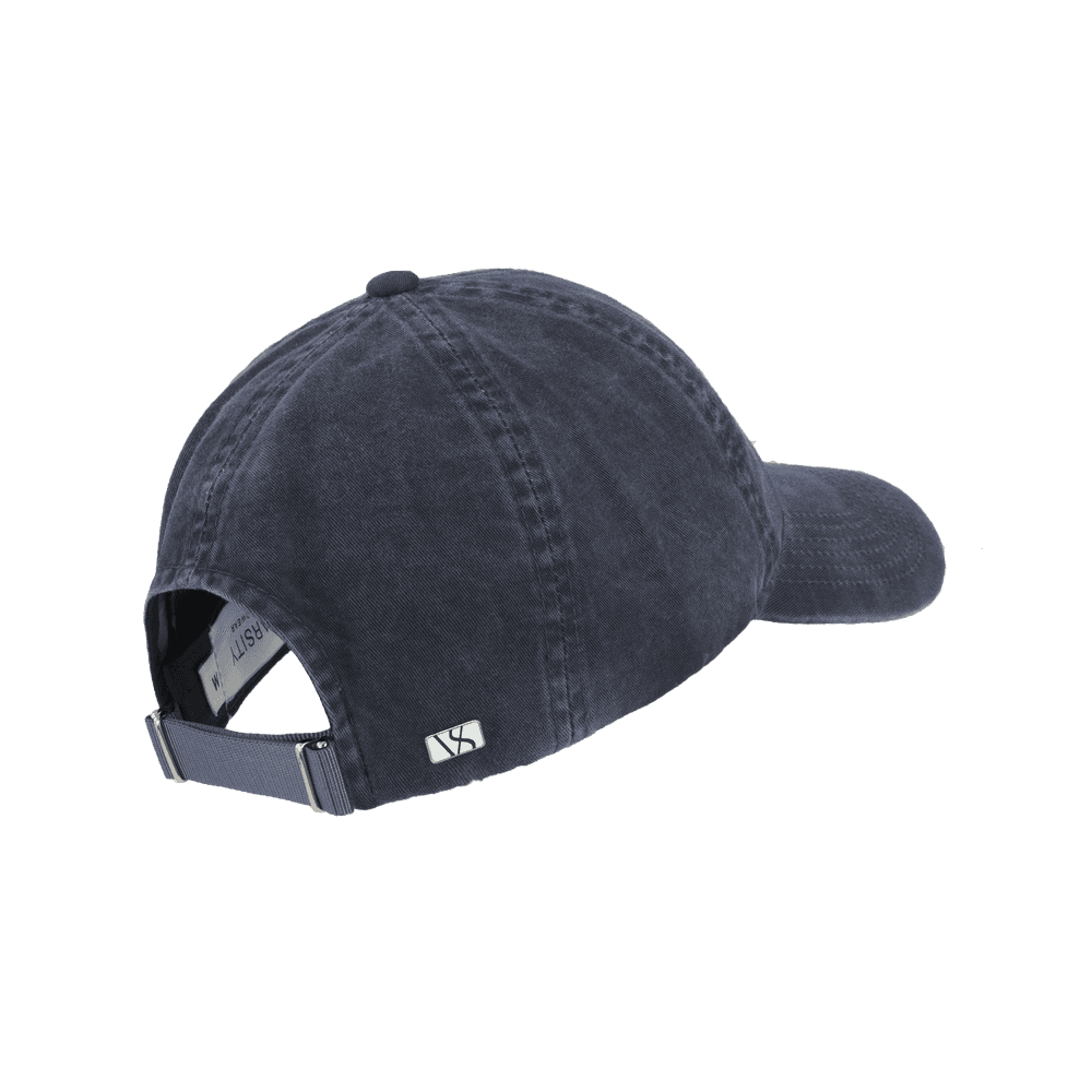 Back view of a Varsity Headwear legacy soft washed cotton baseball cap, shown in color navy