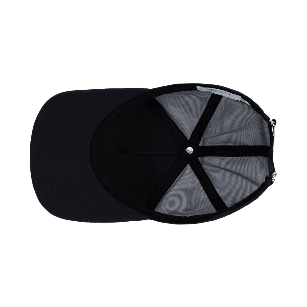 Inside view of a Varsity Headwear Athletic Sport Cruz black trucker cap