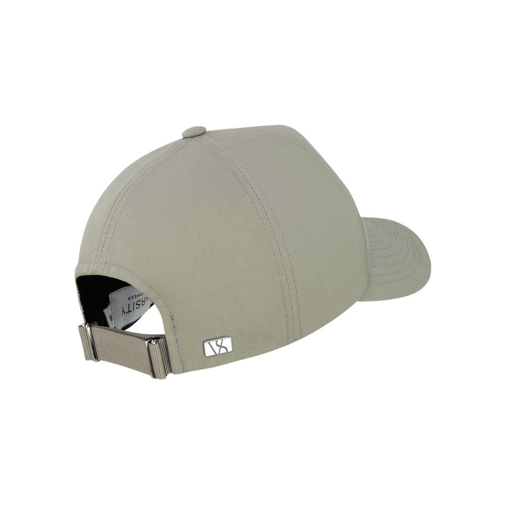 Back view of a Varsity Headwear Ventile Cotton Cruz pampas beige trucker cap