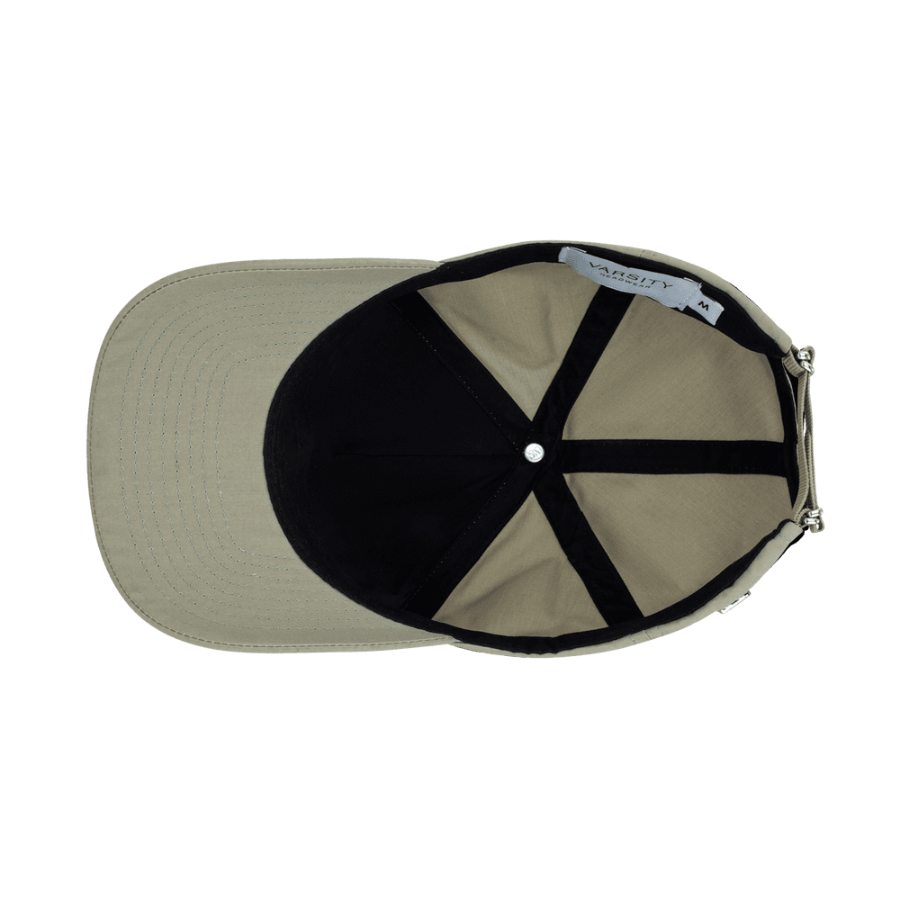 Inside view of a Varsity Headwear Ventile Cotton Cruz pampas beige trucker cap