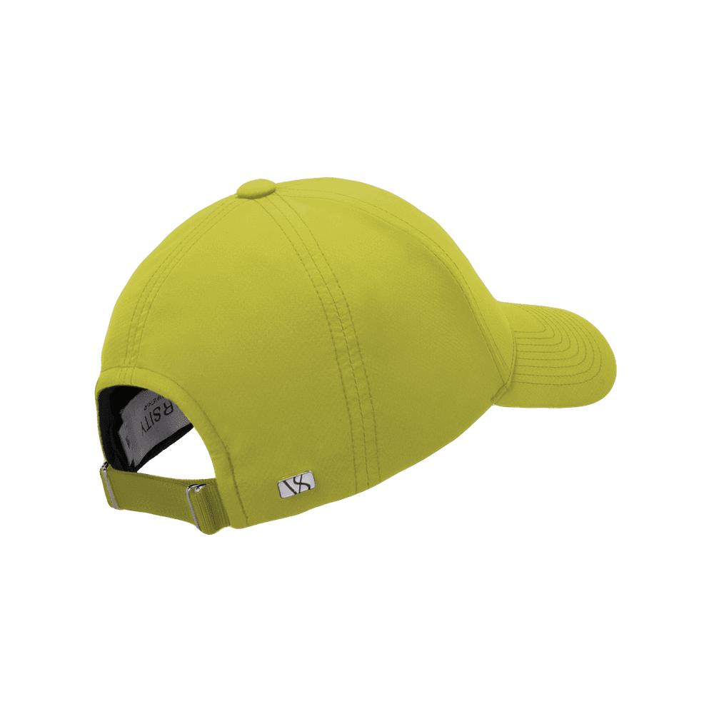 Back view of a Varsity Headwear legacy structured active tech lime green baseball cap
