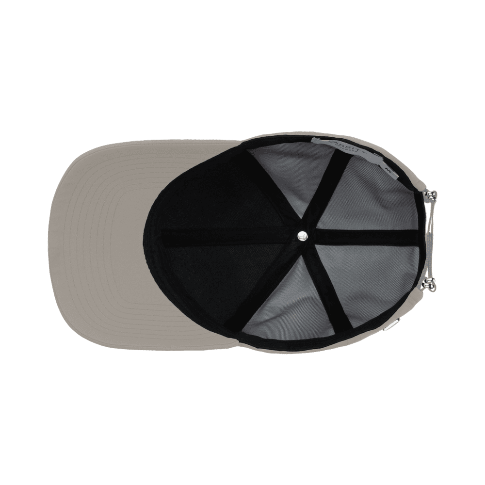 Inside view of a Varsity Headwear legacy structured active tech beige baseball cap
