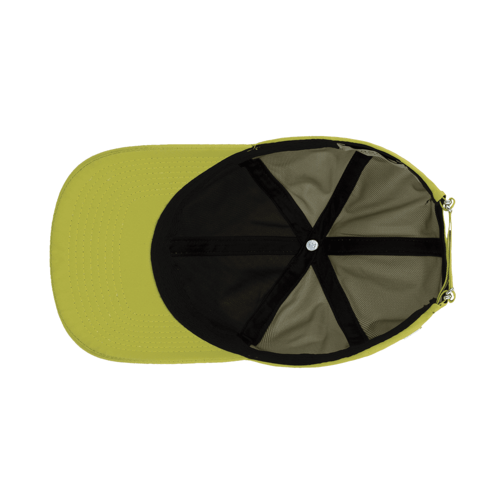Inside view of a Varsity Headwear legacy structured active tech lime green baseball cap