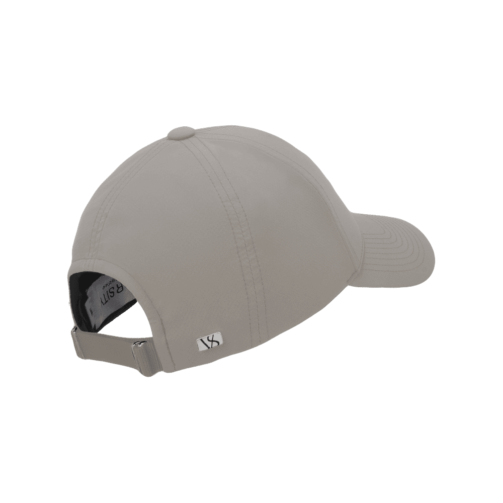 Back view of a Varsity Headwear legacy structured active tech beige baseball cap