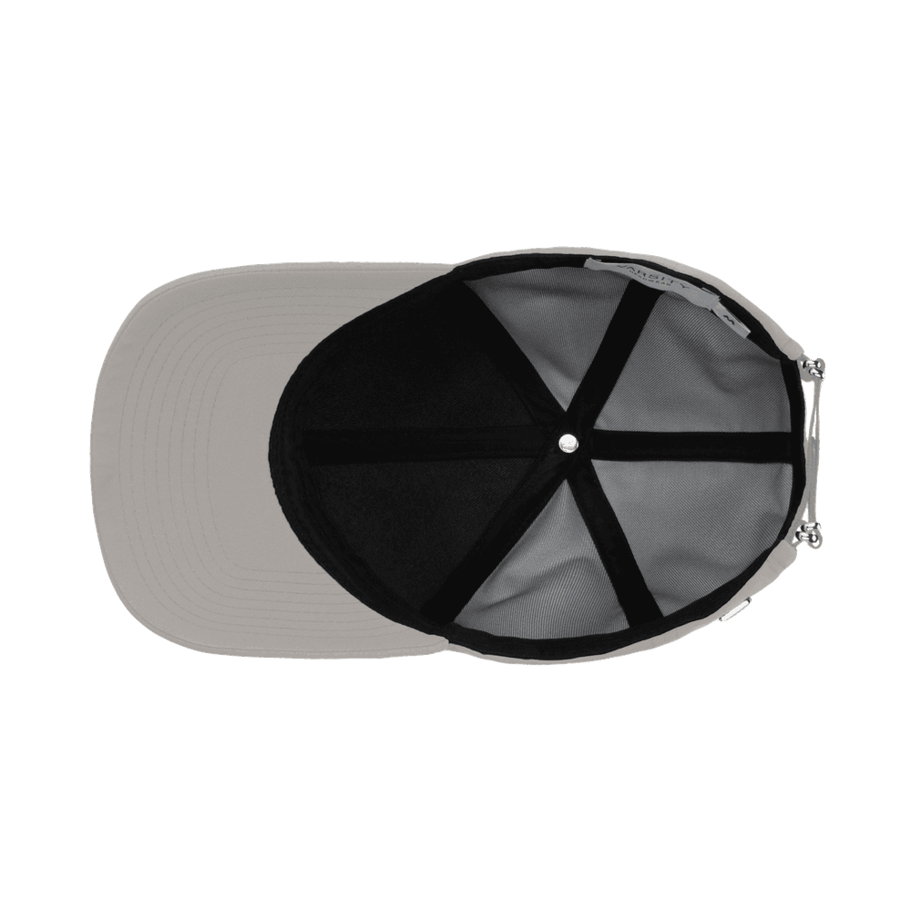 Inside view of a Varsity Headwear legacy structured active tech beige baseball cap 
