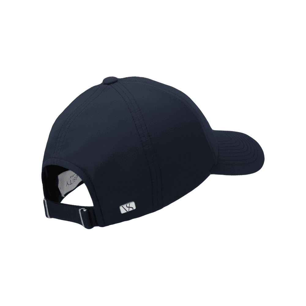 Back view of a Varsity Headwear legacy structured active tech navy baseball cap