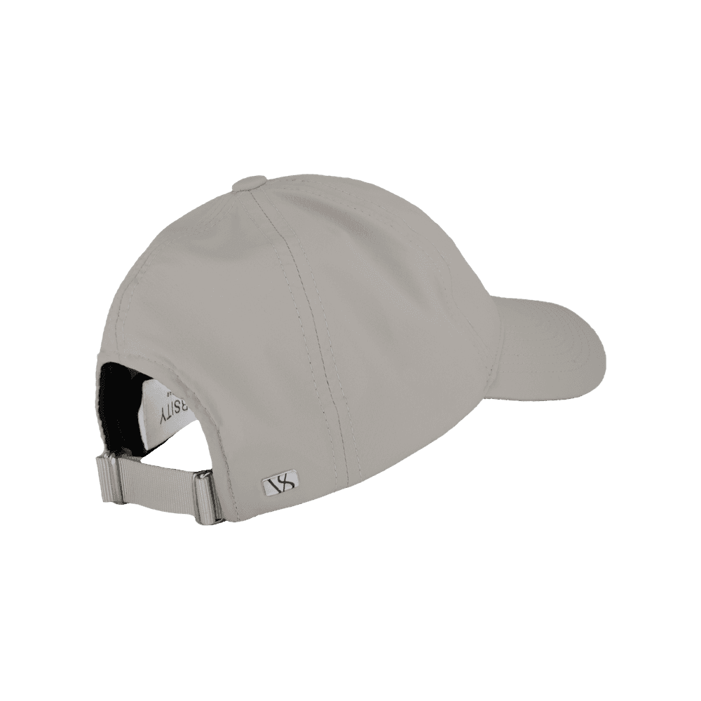 Back view of a Varsity Headwear legacy structured active tech beige baseball cap 