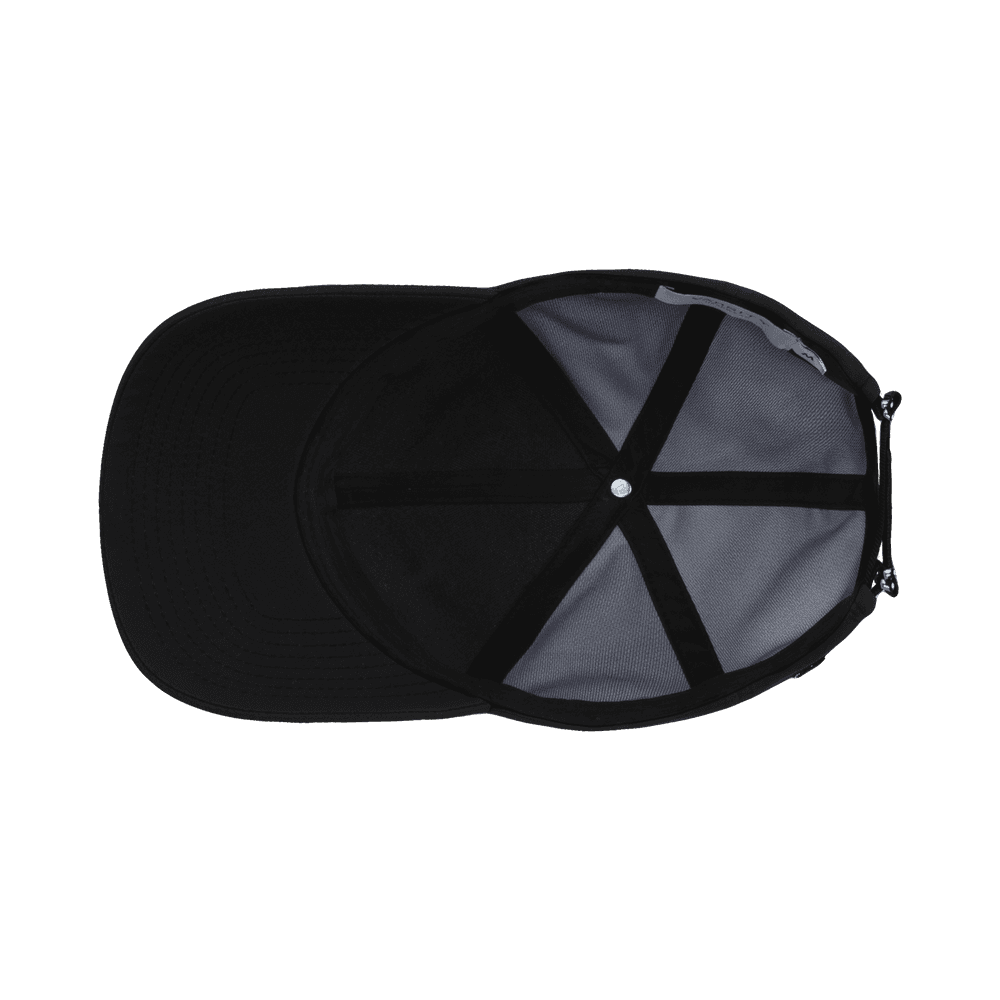 Inside view of a Varsity Headwear legacy structured active tech black baseball cap 