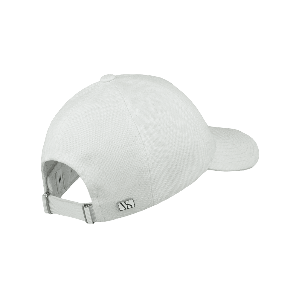 Back view of a Varsity Headwear legacy soft baseball cap in Italian Linen, shown in color shell white