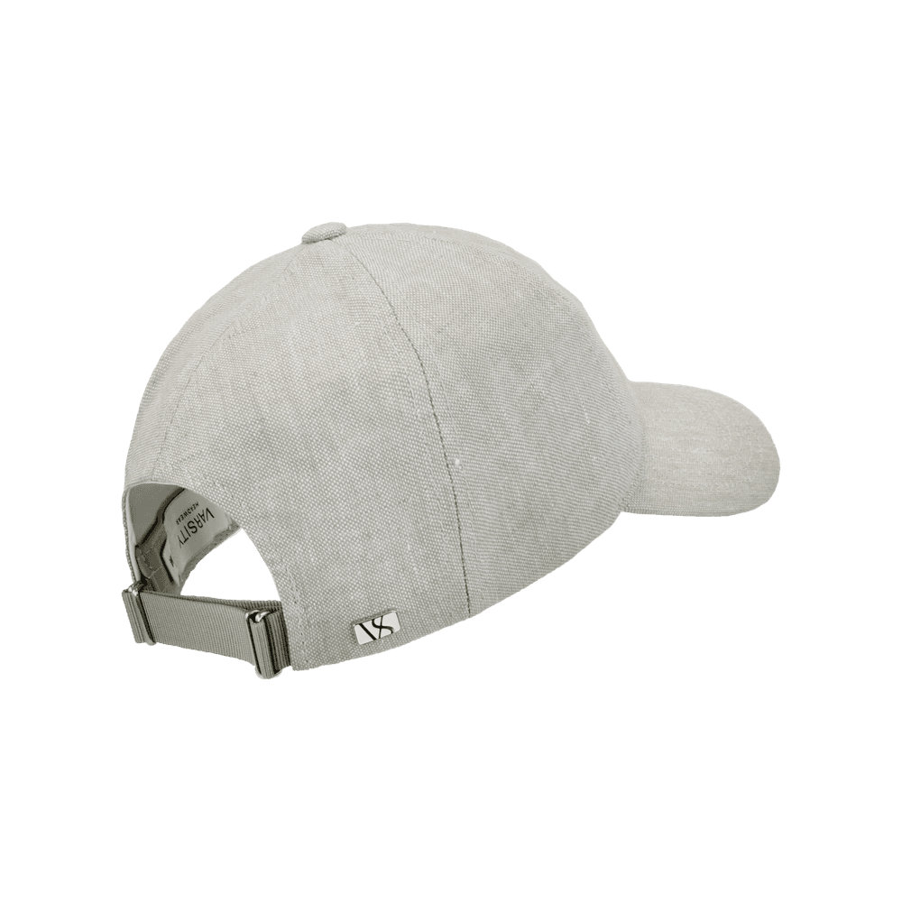 Back view of a Varsity Headwear legacy soft baseball cap in Italian Linen, shown in color hampton beige