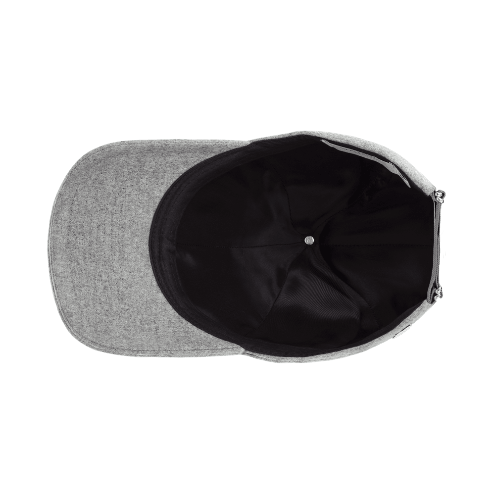 Inside view of a Varsity Headwear legacy soft virgin wool clay grey baseball cap