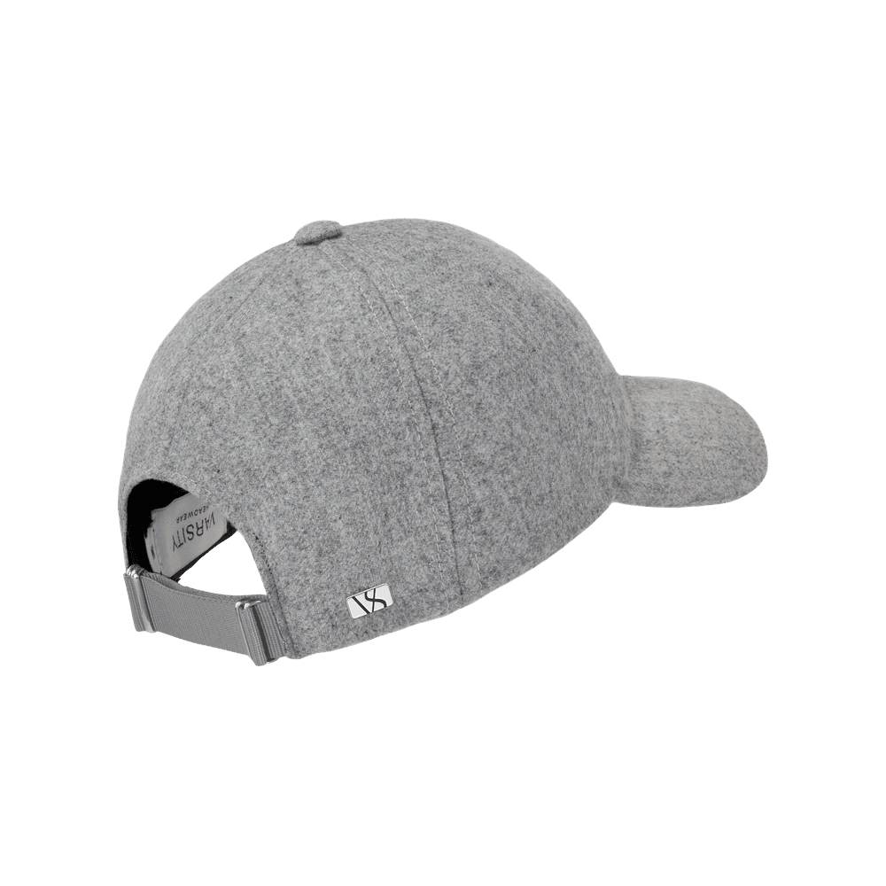 Back view of a Varsity Headwear legacy soft virgin wool clay grey baseball cap