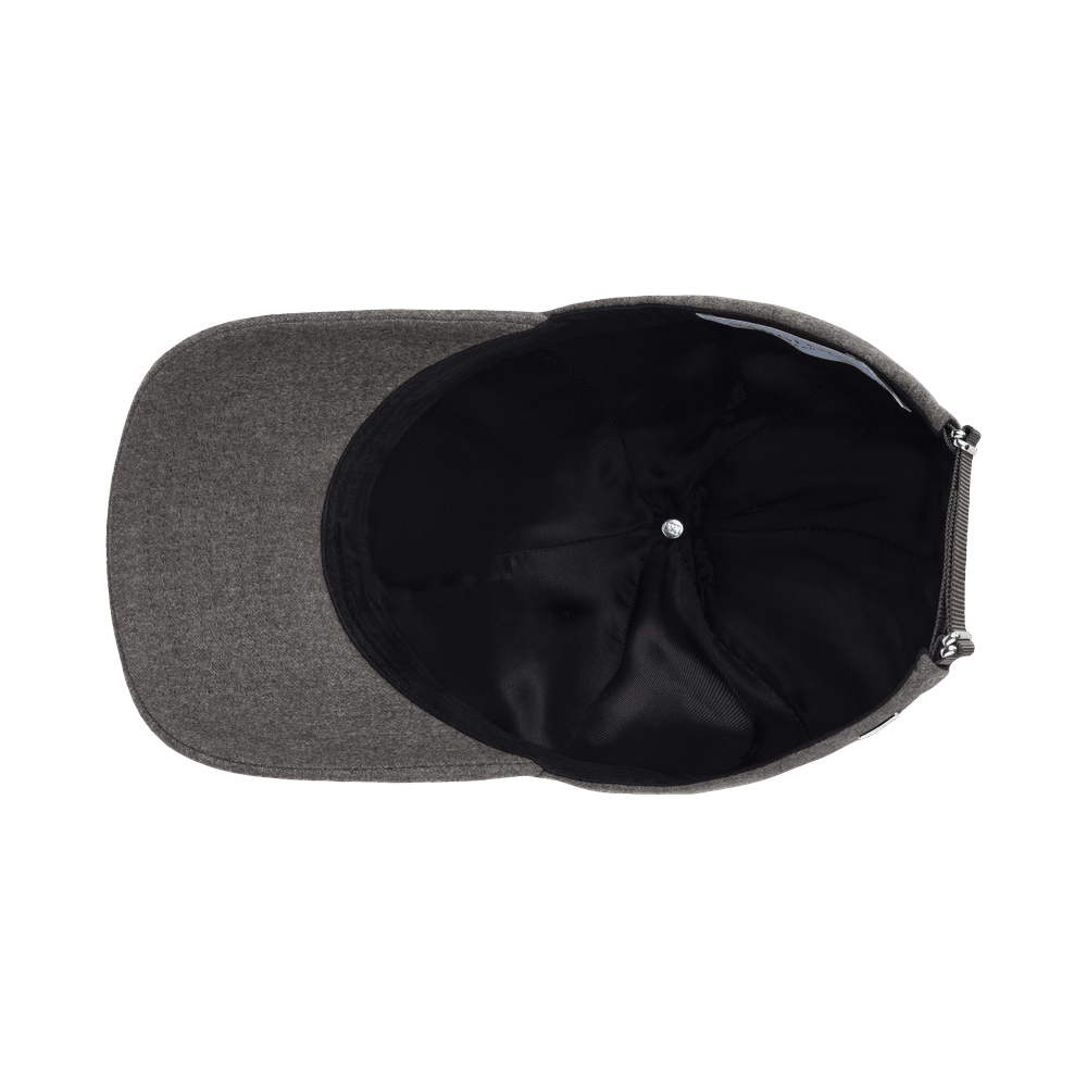 Inside view of a Varsity Headwear legacy soft virgin wool taupe brown baseball cap