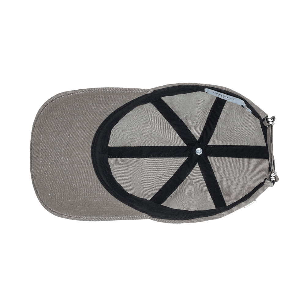 Inside view of a Varsity Headwear legacy soft wool denim beige baseball cap