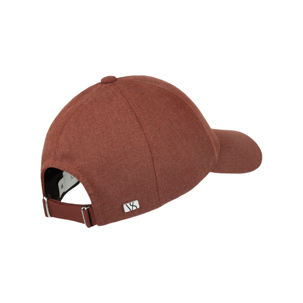 Back view of a Varsity Headwear legacy structured virgin wool coppo orange baseball cap