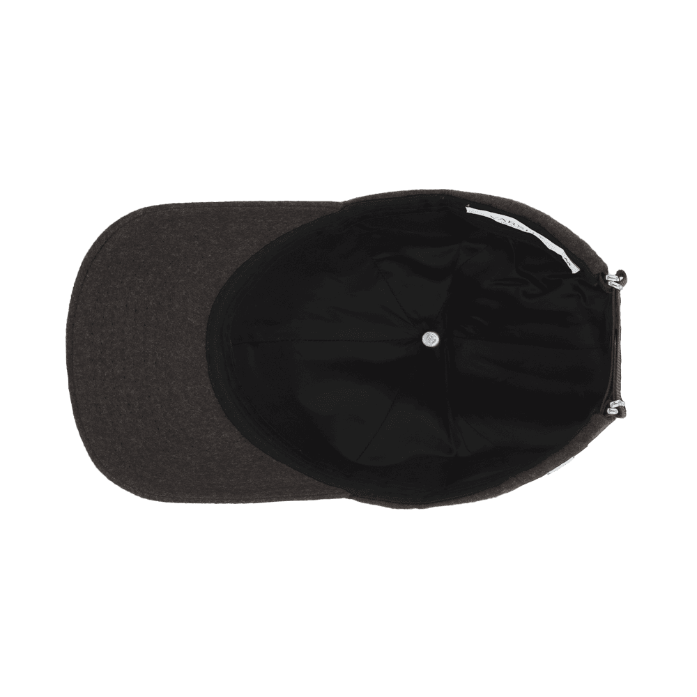 Inside view of a Varsity Headwear legacy structured virgin wool walnut brown baseball cap