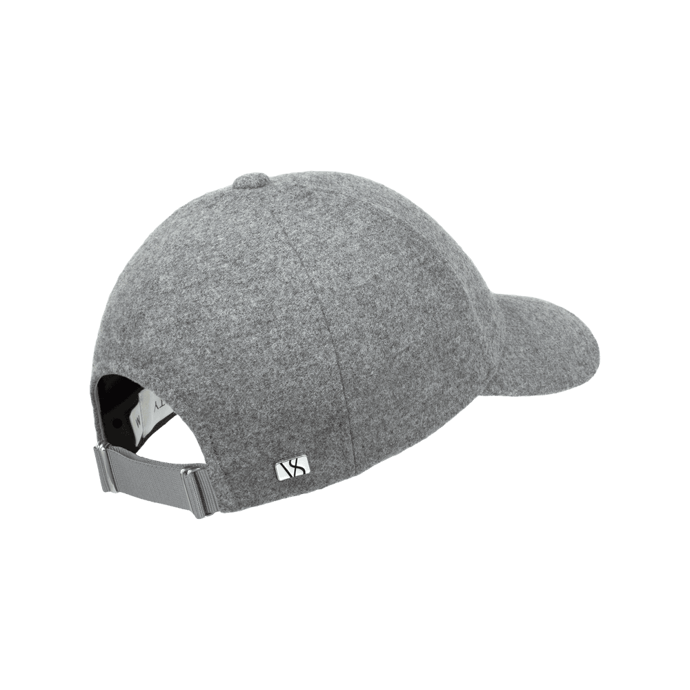 Back view of a Varsity Headwear legacy structured virgin wool clay grey baseball cap