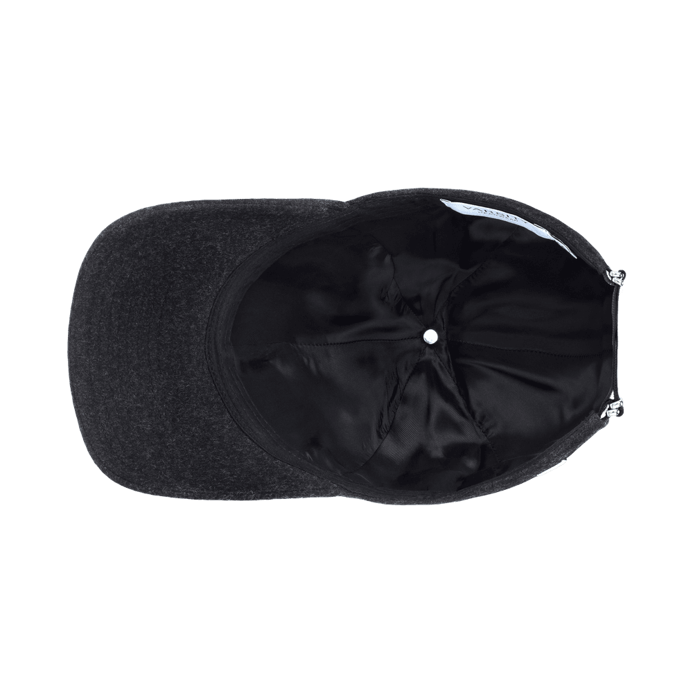 Inside view of a Varsity Headwear legacy structured virgin wool jade black baseball cap