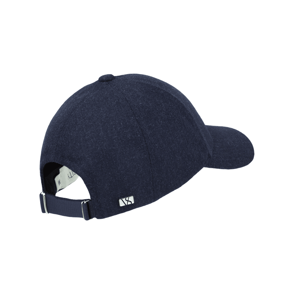 Back view of a varsity headwear legacy structured dark navy merino wool baseball cap
