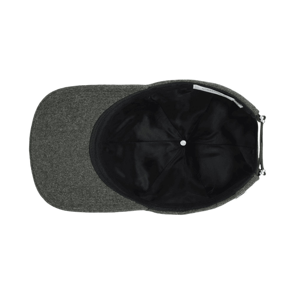 Inside view of a Varsity Headwear legacy structured merino wool forest green baseball cap
