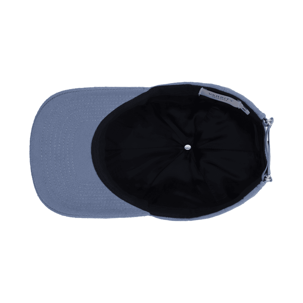 Inside view of a Varsity Headwear legacy structured merino wool sky blue baseball cap