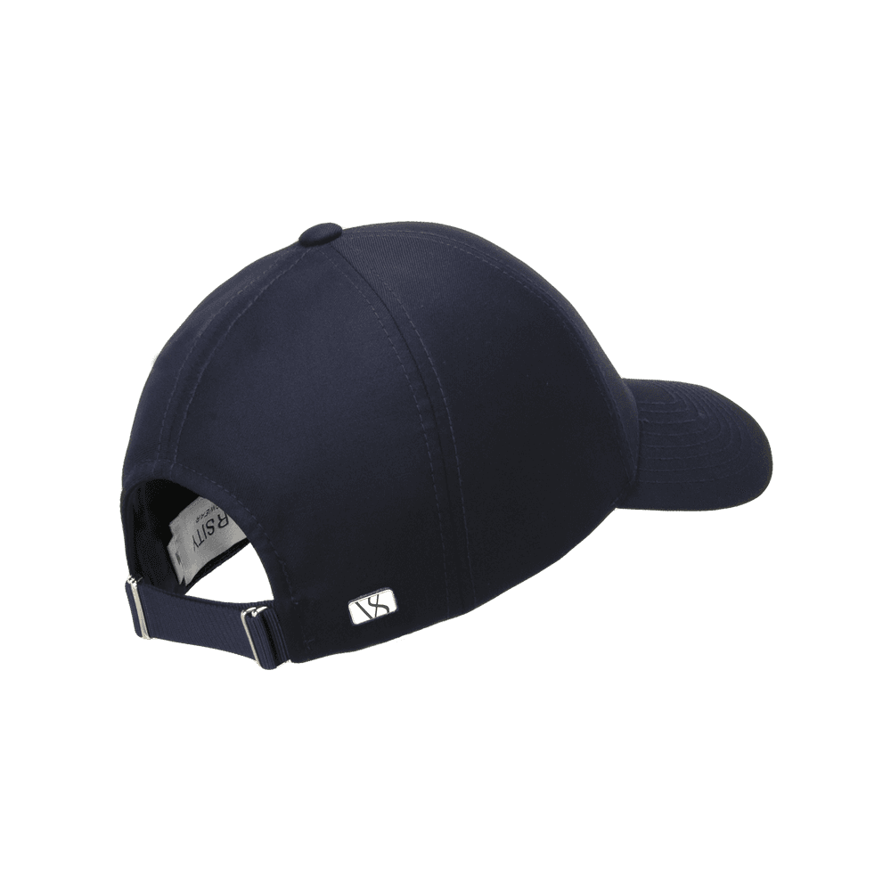 Back view of a Varsity Headwear legacy structured wool tech navy baseball cap