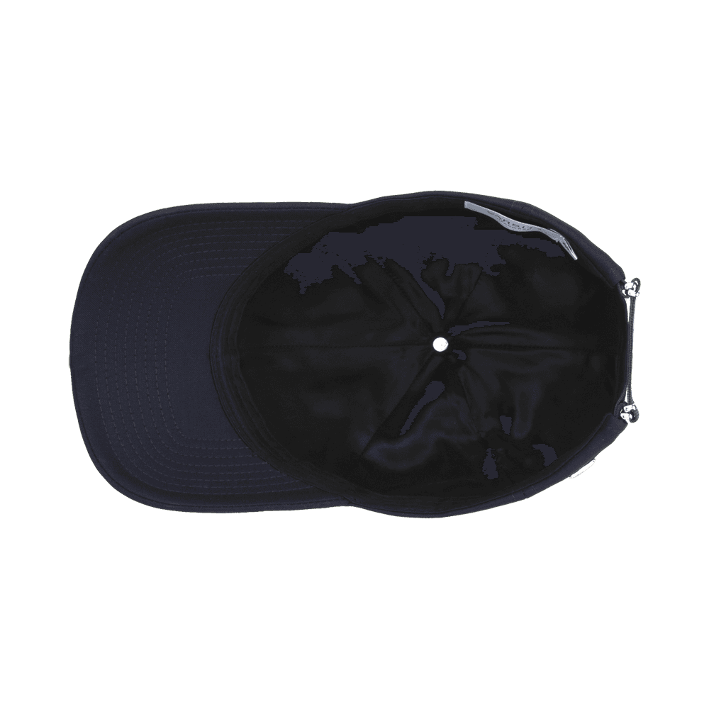 Inside view of a Varsity Headwear legacy structured wool tech navy baseball cap