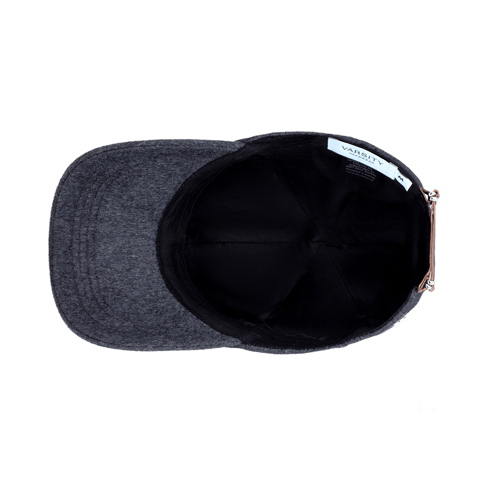 Inside view of a Varsity Headwear legacy soft cashmere flint grey baseball cap