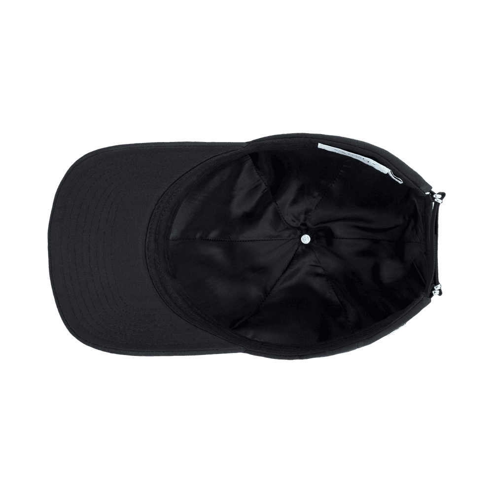 Inside view of a Varsity Headwear legacy structured oilskin black baseball cap