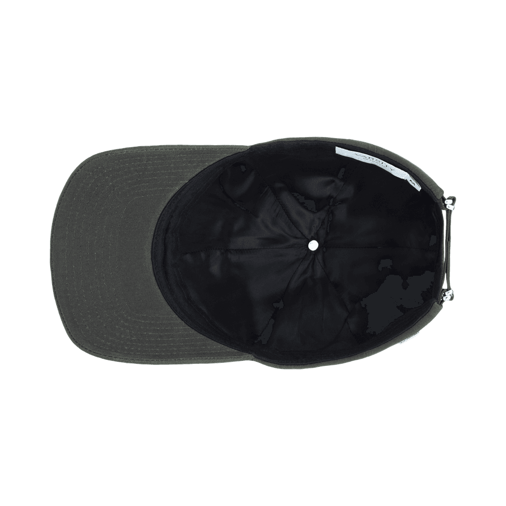 Inside view of a Varsity Headwear legacy structured oilskin ivy green baseball cap