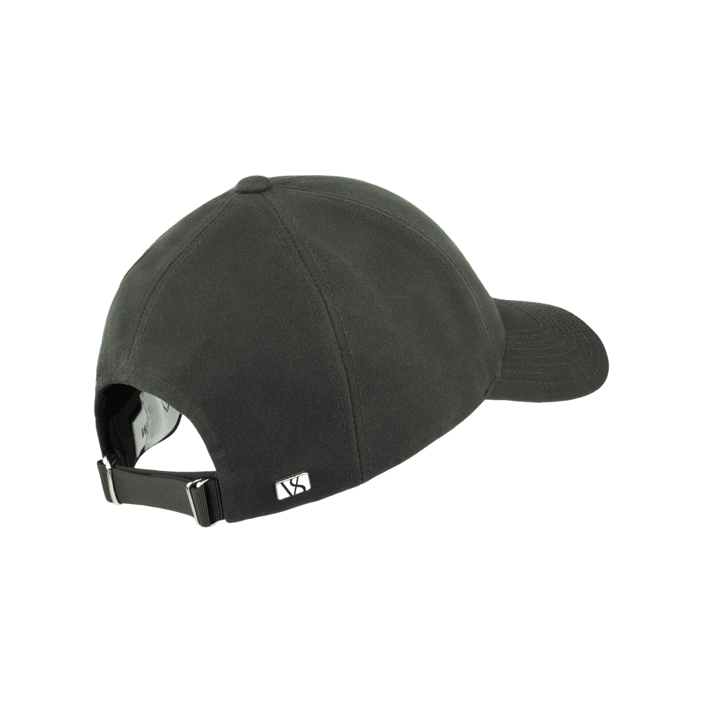 Back view of a Varsity Headwear legacy structured oilskin ivy green baseball cap