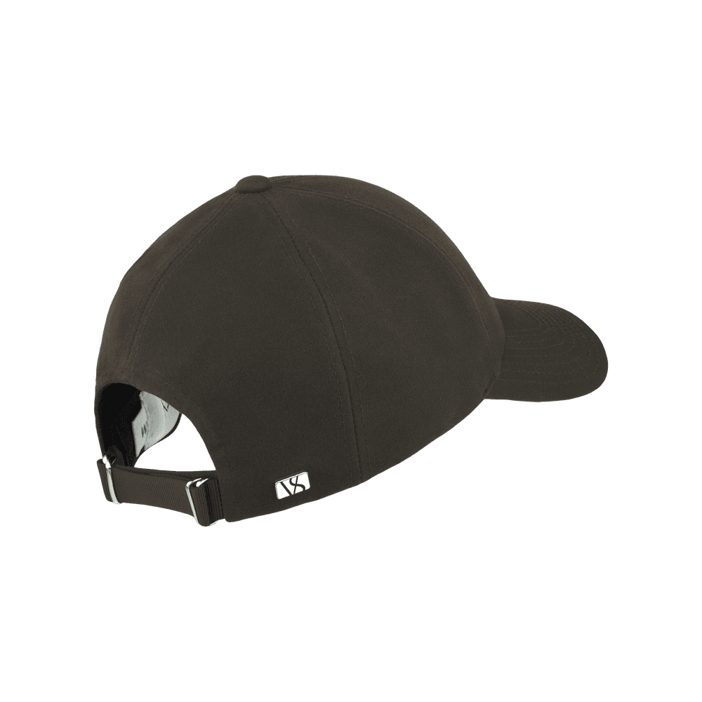Back view of a Varsity Headwear legacy structured oilskin chestnut brown baseball cap