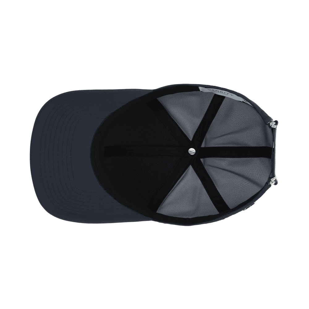 Inside view of a Varsity Headwear legacy structured athletic sport navy baseball cap