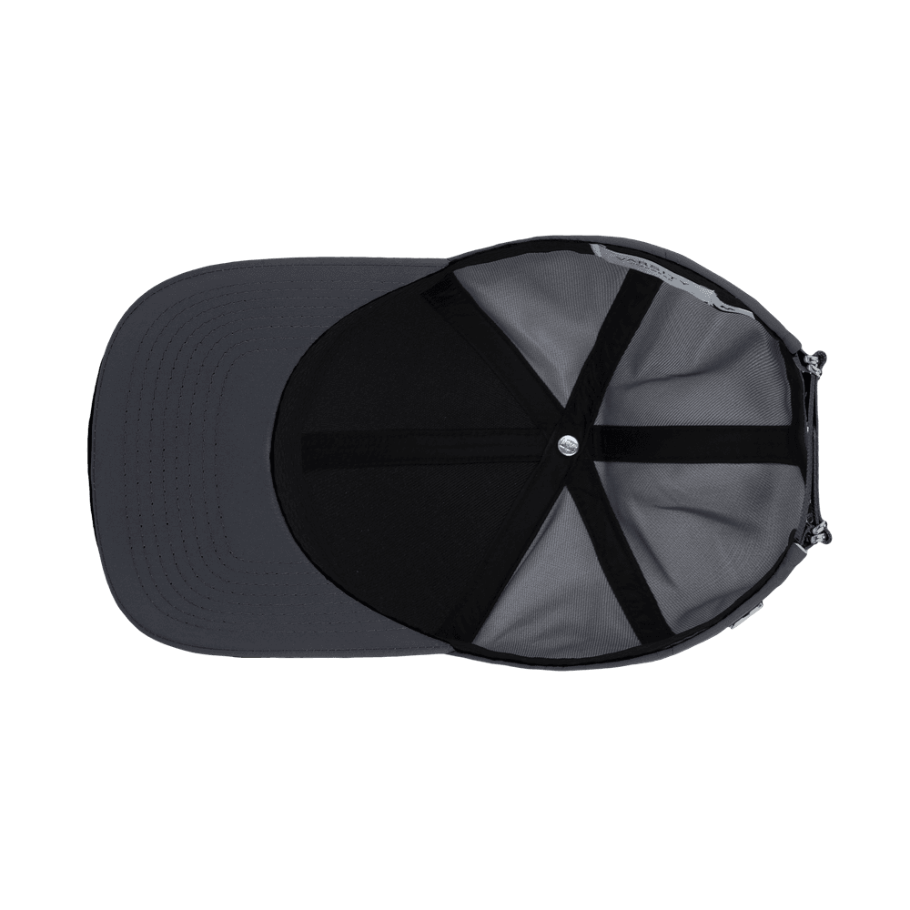 Inside view of a Varsity Headwear legacy structured athletic sport dark grey baseball cap