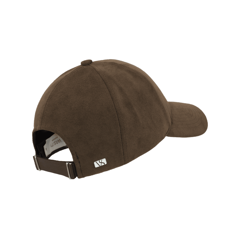Back view of a Varsity Headwear legacy structured alcantara baseball cap, shown in color macchiato brown