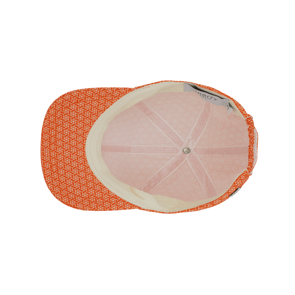 Inside view of a Varsity Headwear seaqual papaya orange kids baseball cap