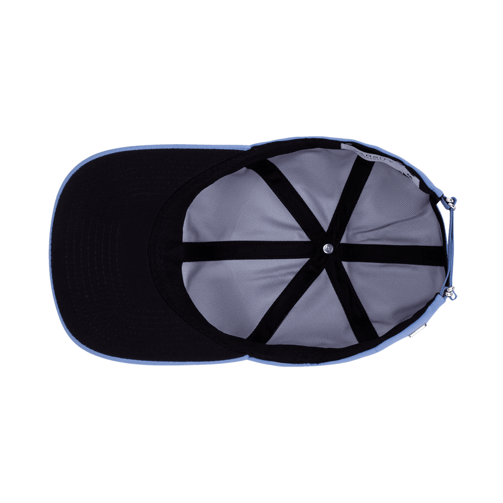 Inside view of a Varsity Headwear legacy soft athletic sport blue baseball cap 