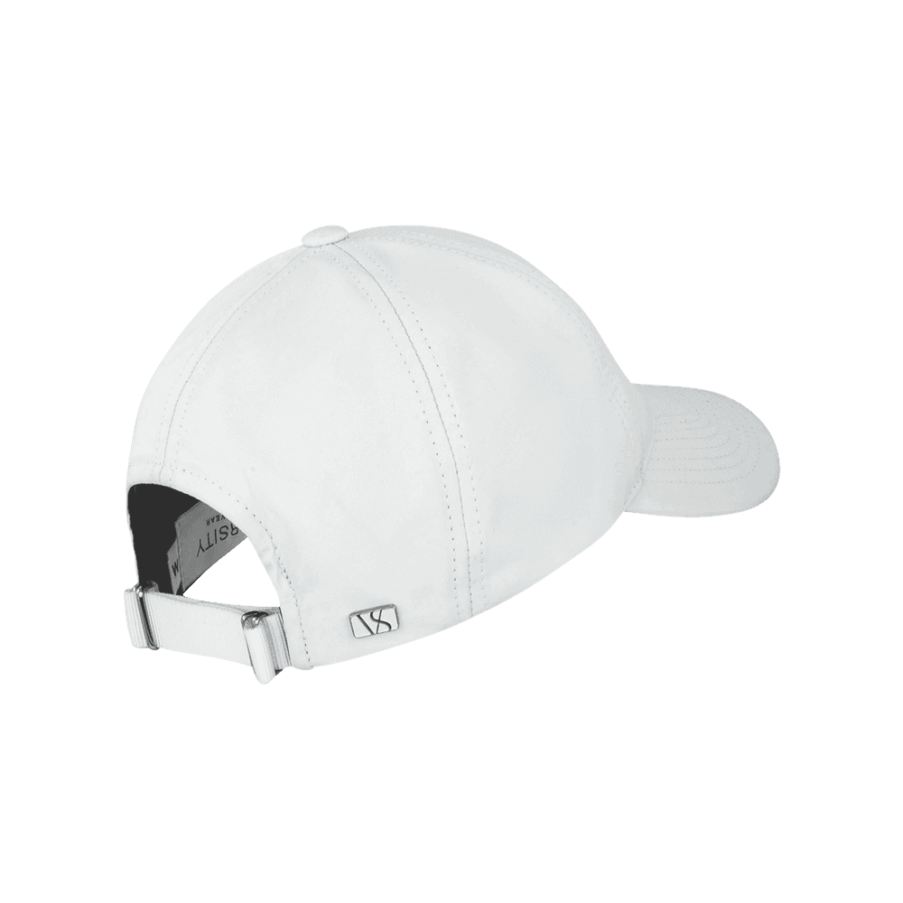 Back view of a Varsity Headwear legacy soft athletic sport white baseball cap