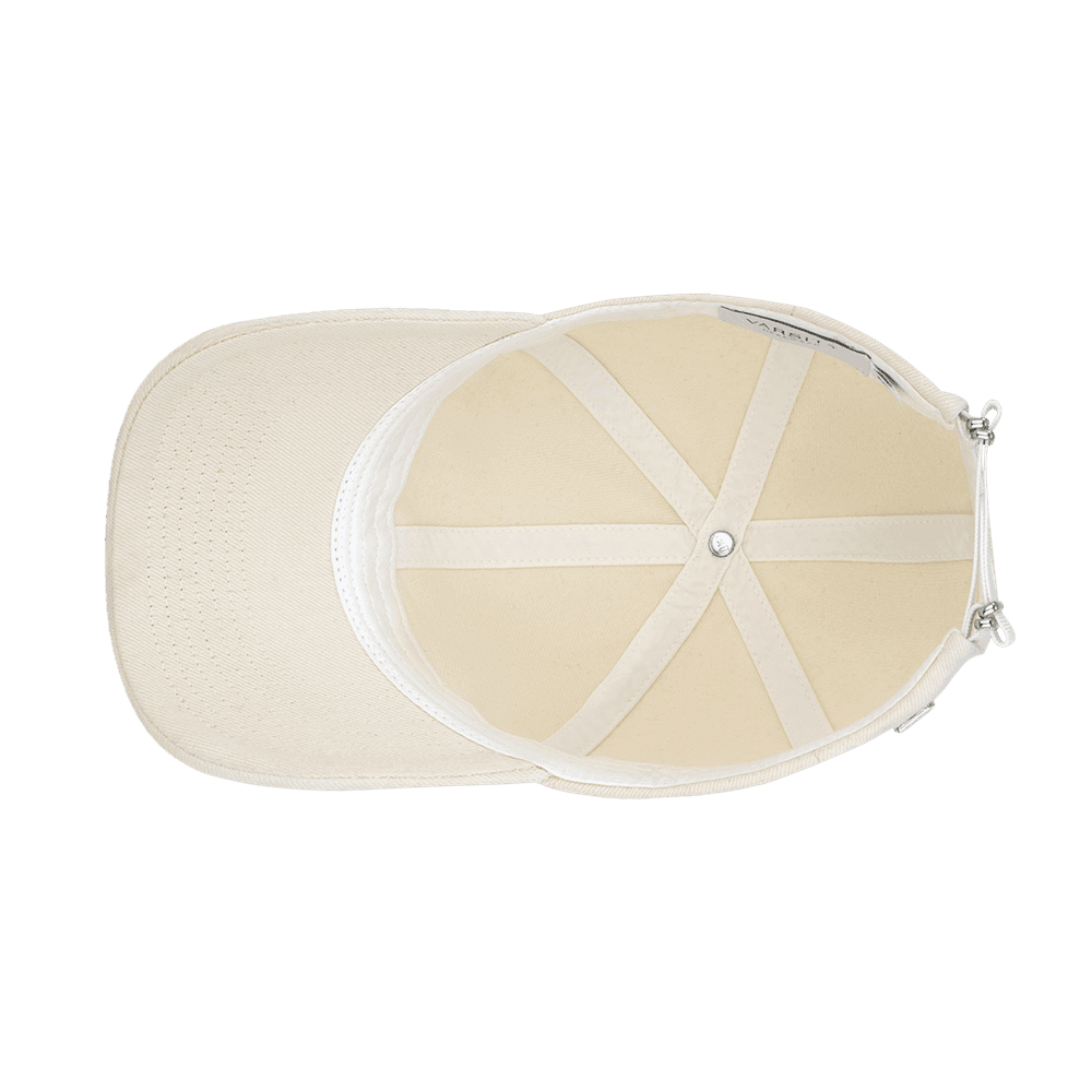 Inside view of a off-white washed legacy soft denim baseball cap from Varsity Headwear